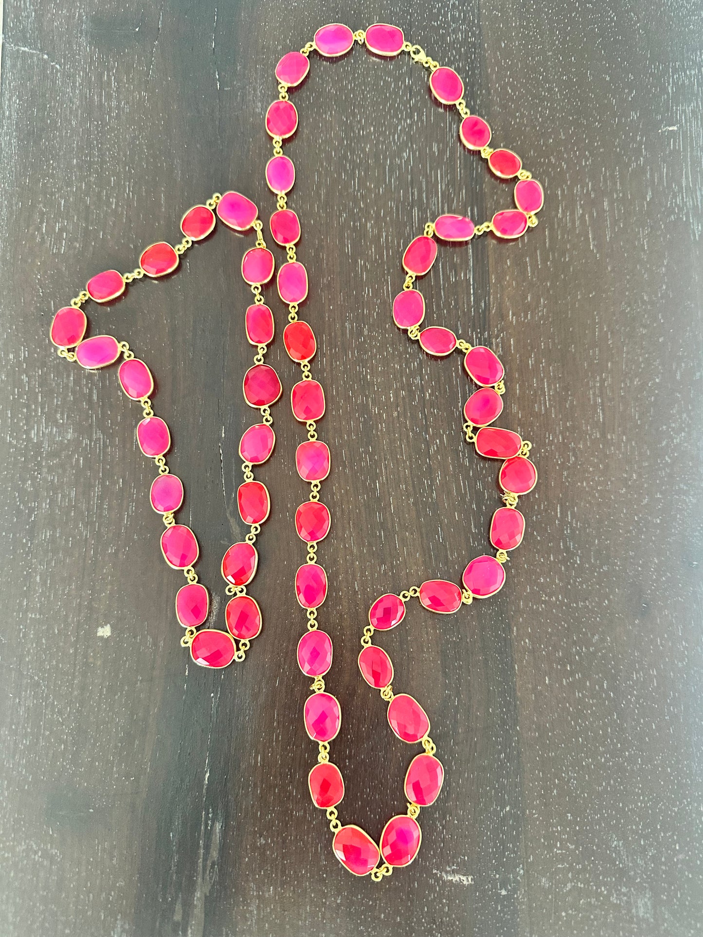Hot Pink Chalcedony Bezel Necklace