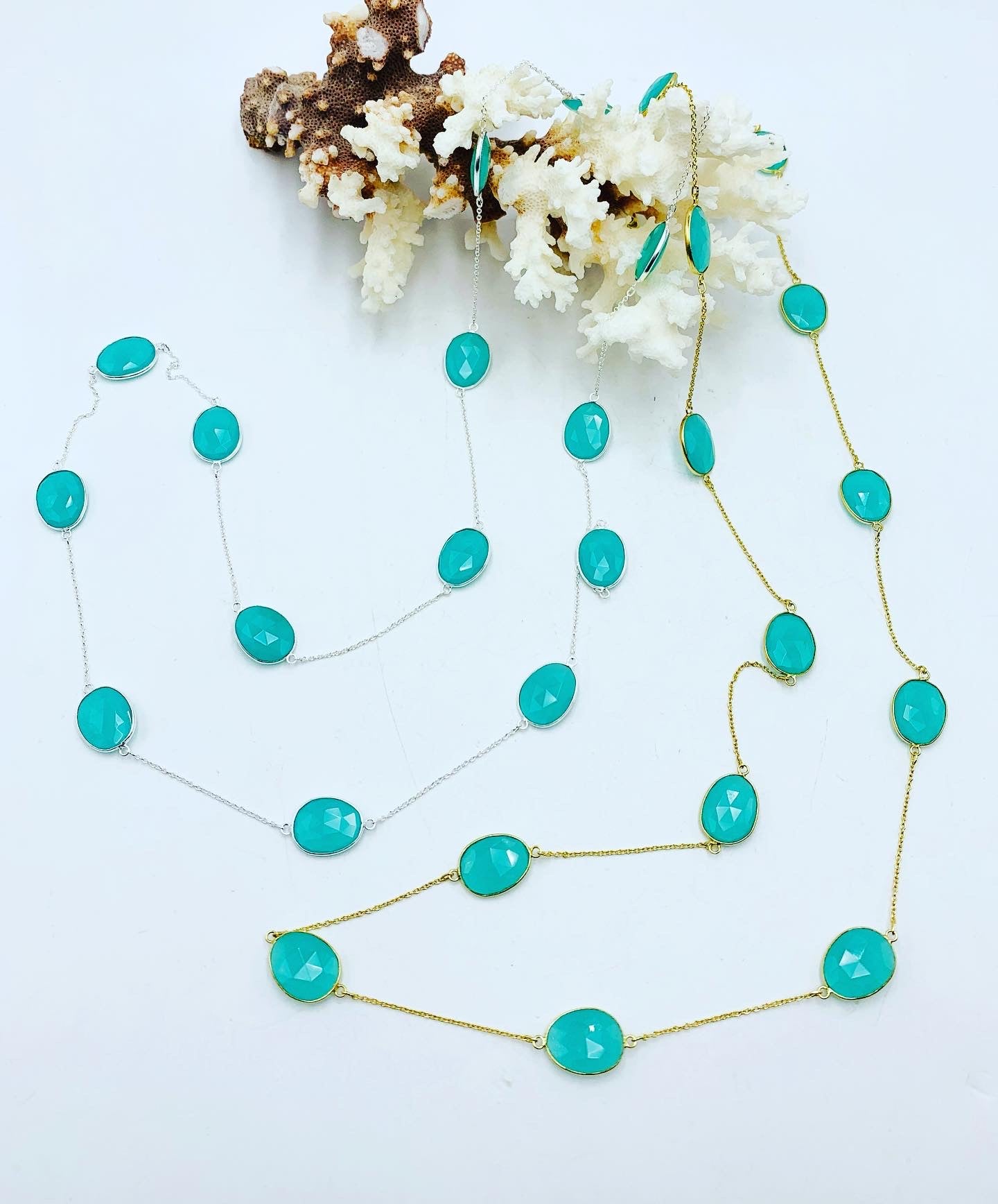 Aqua Chalcedony Bezel Necklace $229 Sterling or Vermeil