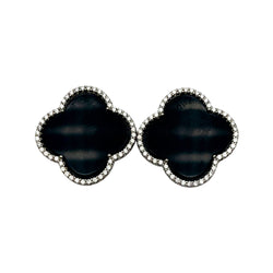 Black Onyx Clover Post Earrings Sterling