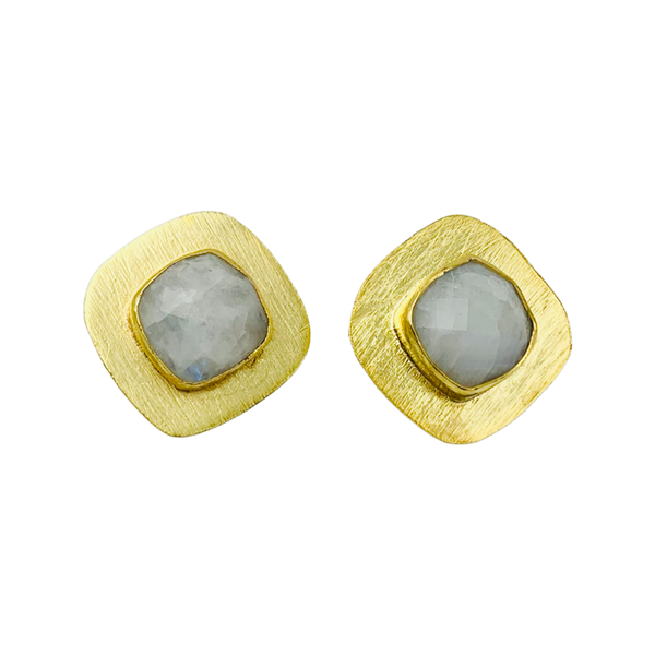 Moonstone post earring gold over brass
