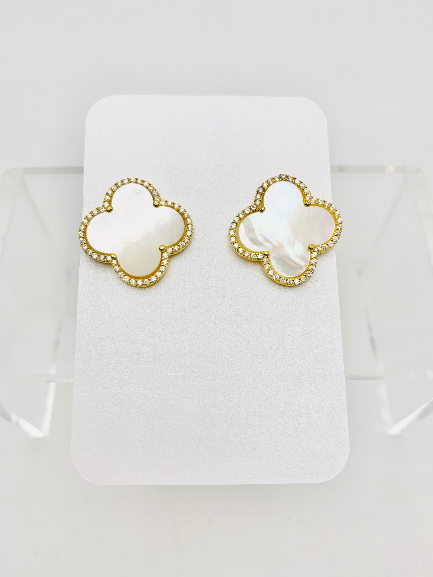 Mother of Pearl Clover post earrings Vermeil