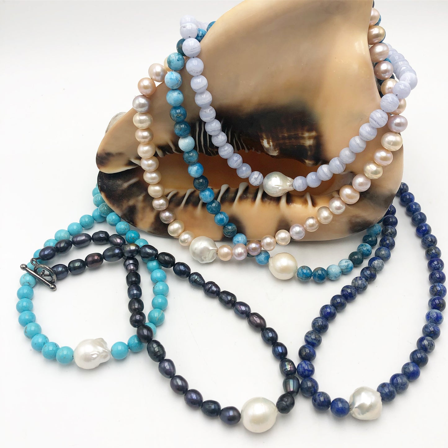 Stone necklace with fresh water baroque accent 18” 8mm