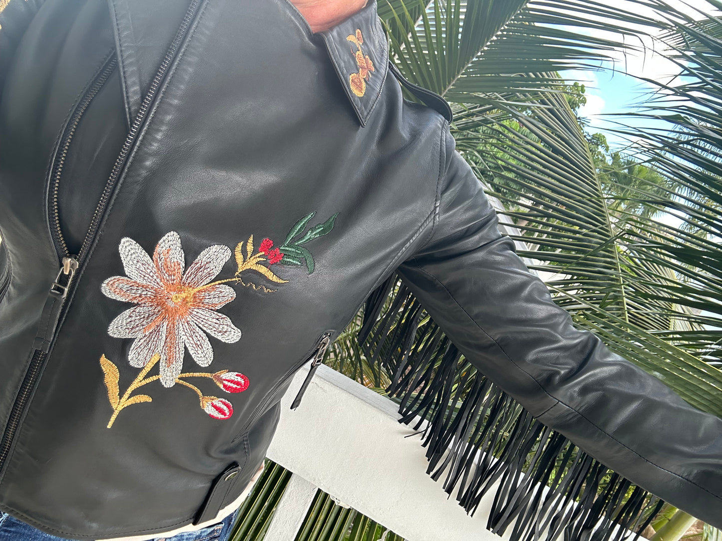 Embroidered Lamb Leather Jacket