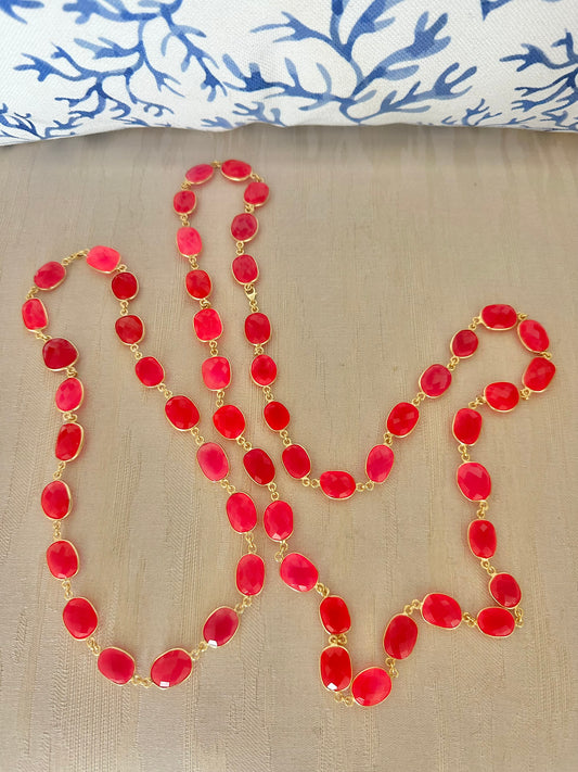 Hot Pink Chalcedony Bezel Necklace