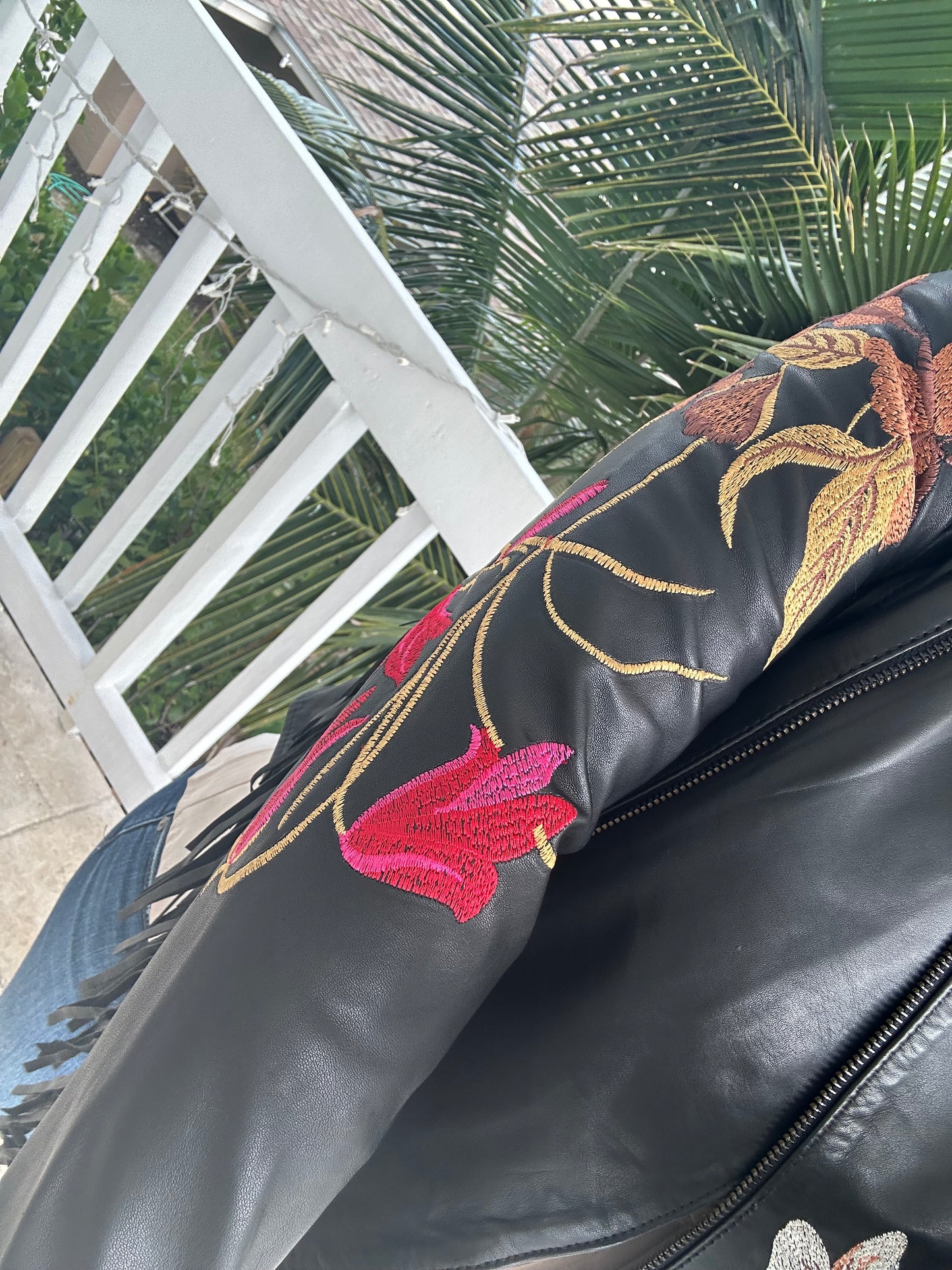 Embroidered Lamb Leather Jacket