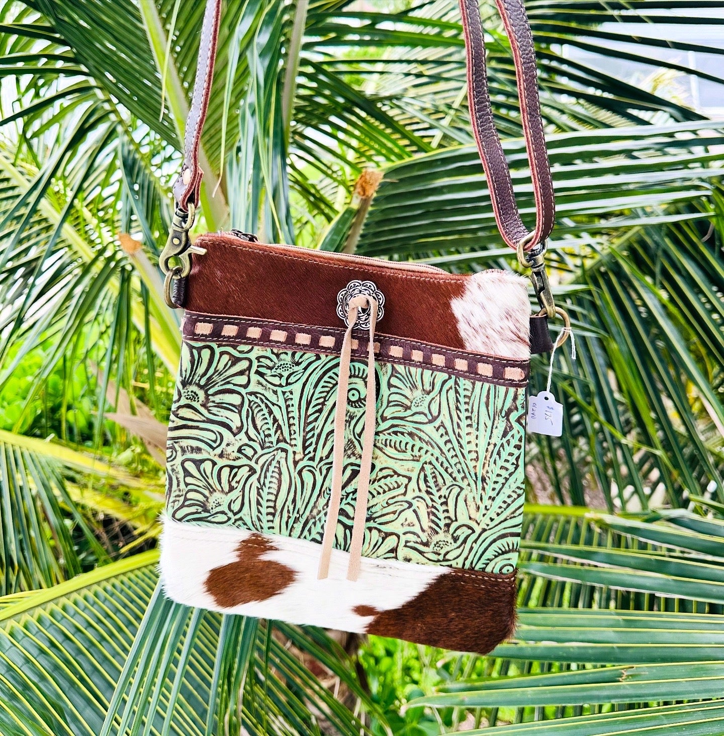 Cowhide Tooled Leather Crossbody