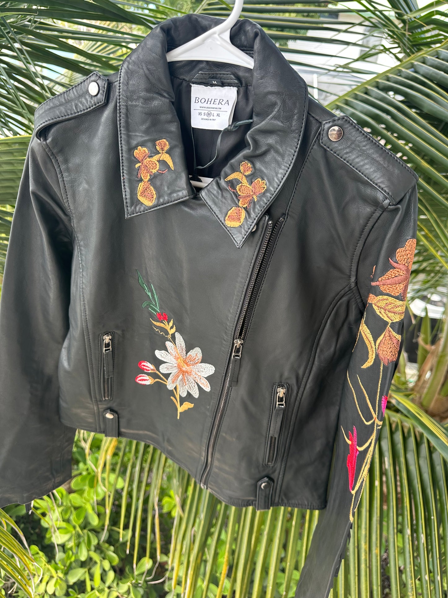 Embroidered Lamb Leather Jacket