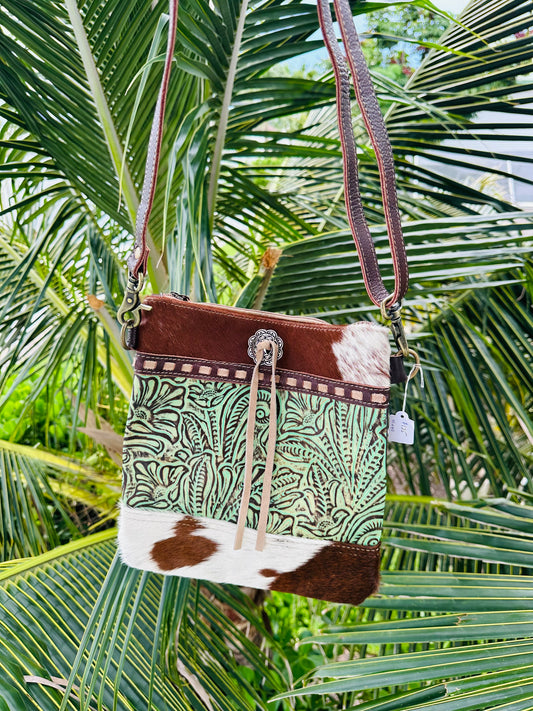 Cowhide Tooled Leather Crossbody