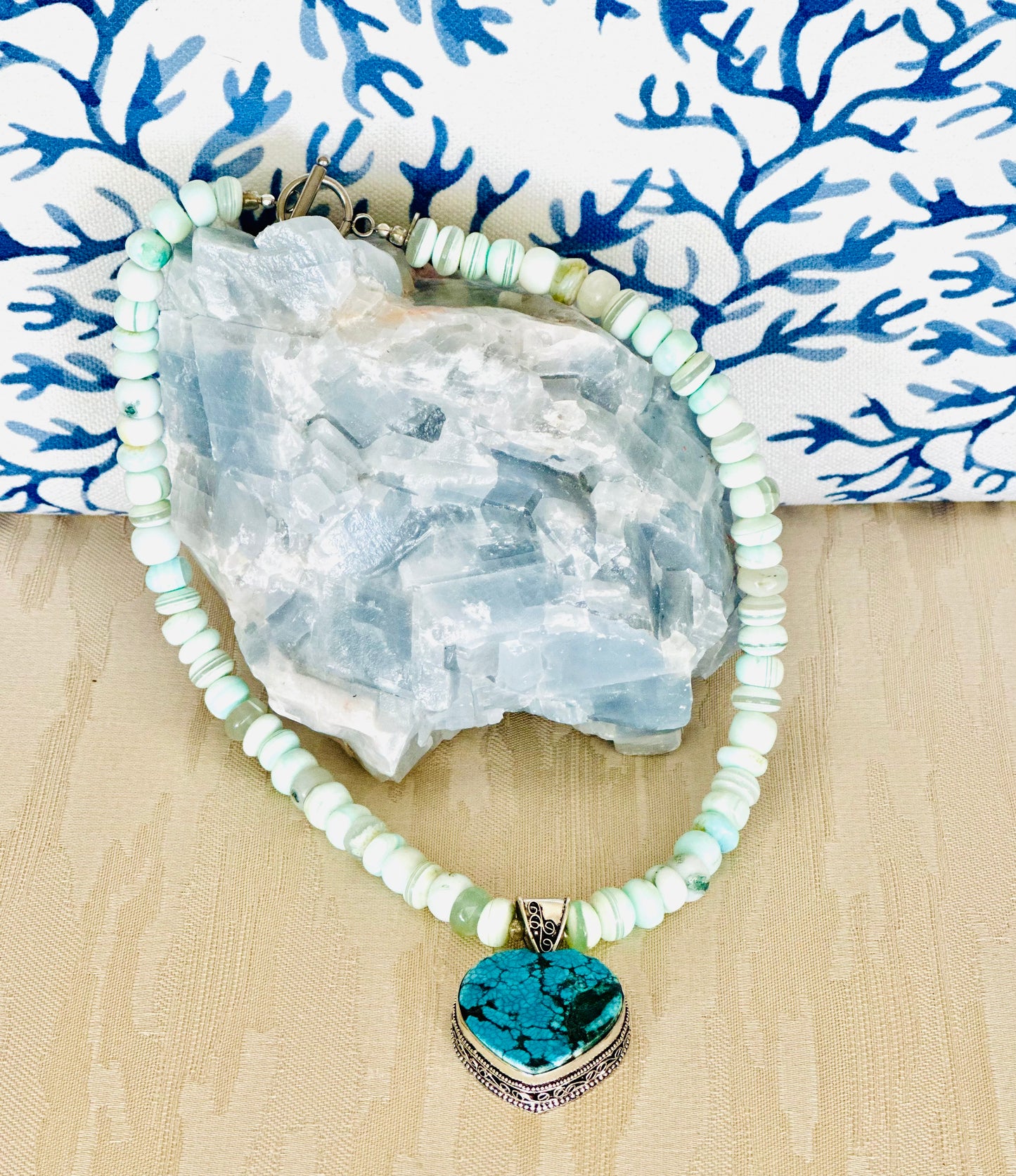 Green Opal Turquoise Sterling Heart Necklace