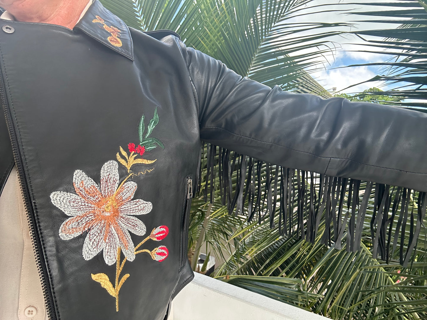 Embroidered Lamb Leather Jacket