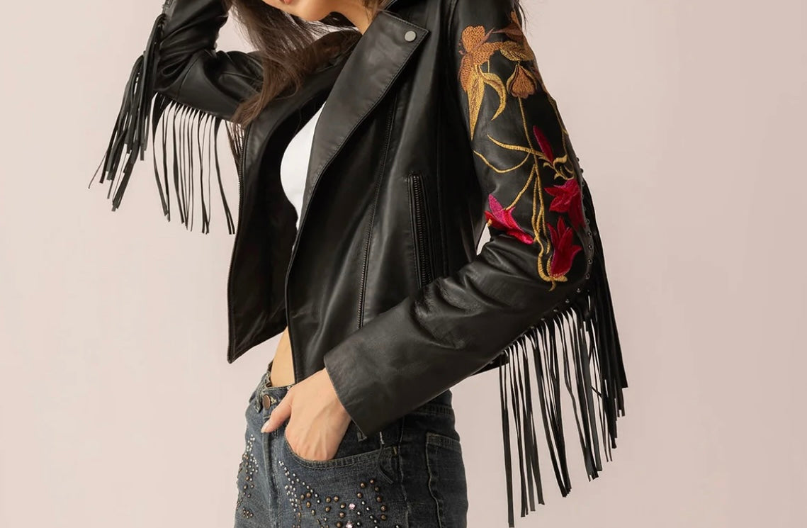Embroidered Lamb Leather Jacket