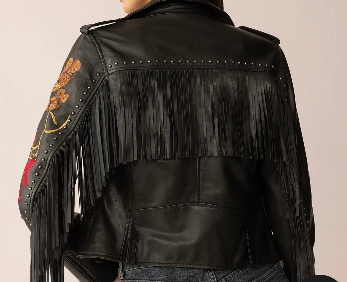 Embroidered Lamb Leather Jacket