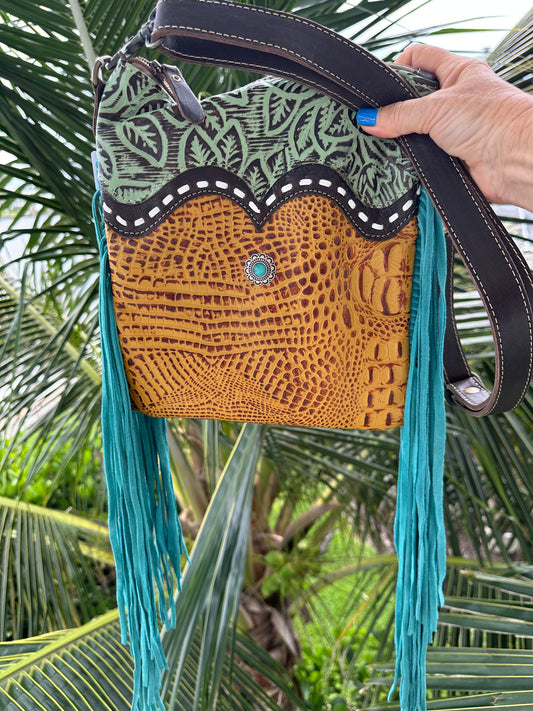 Hand tooled Fringe Crossbody