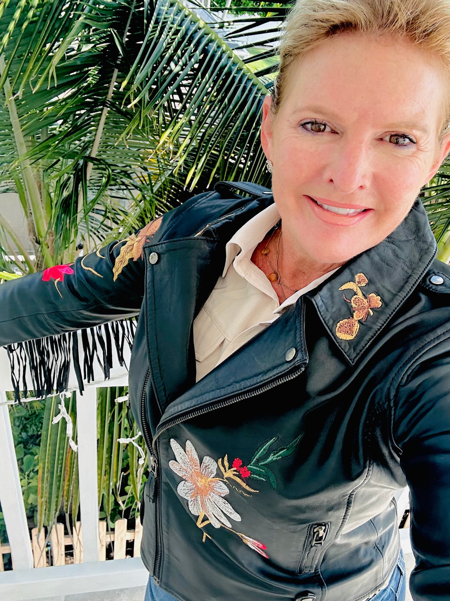 Embroidered Lamb Leather Jacket