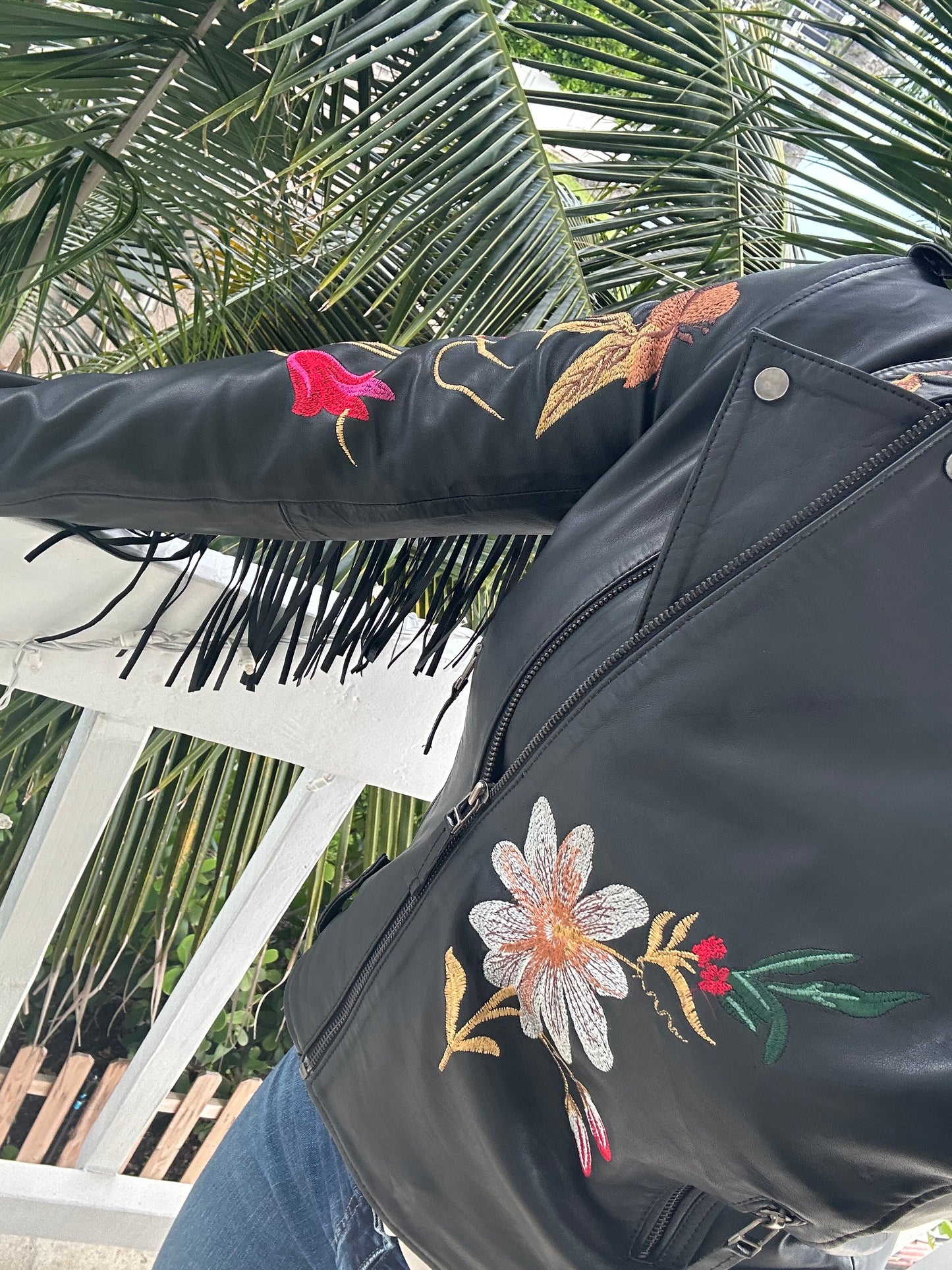 Embroidered Lamb Leather Jacket