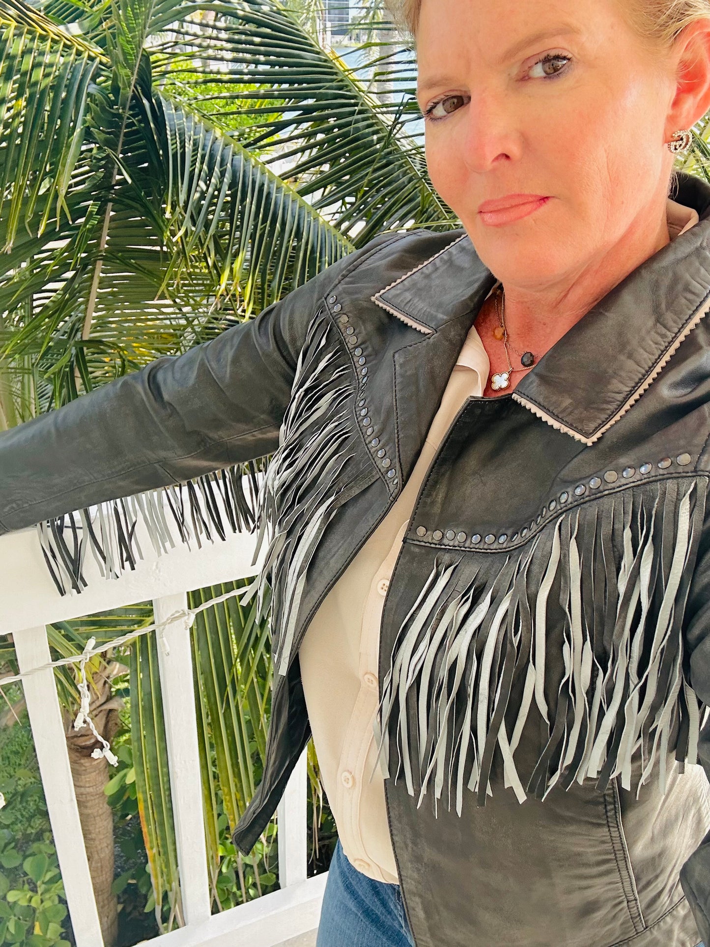 Open Lamb Fringe Jacket