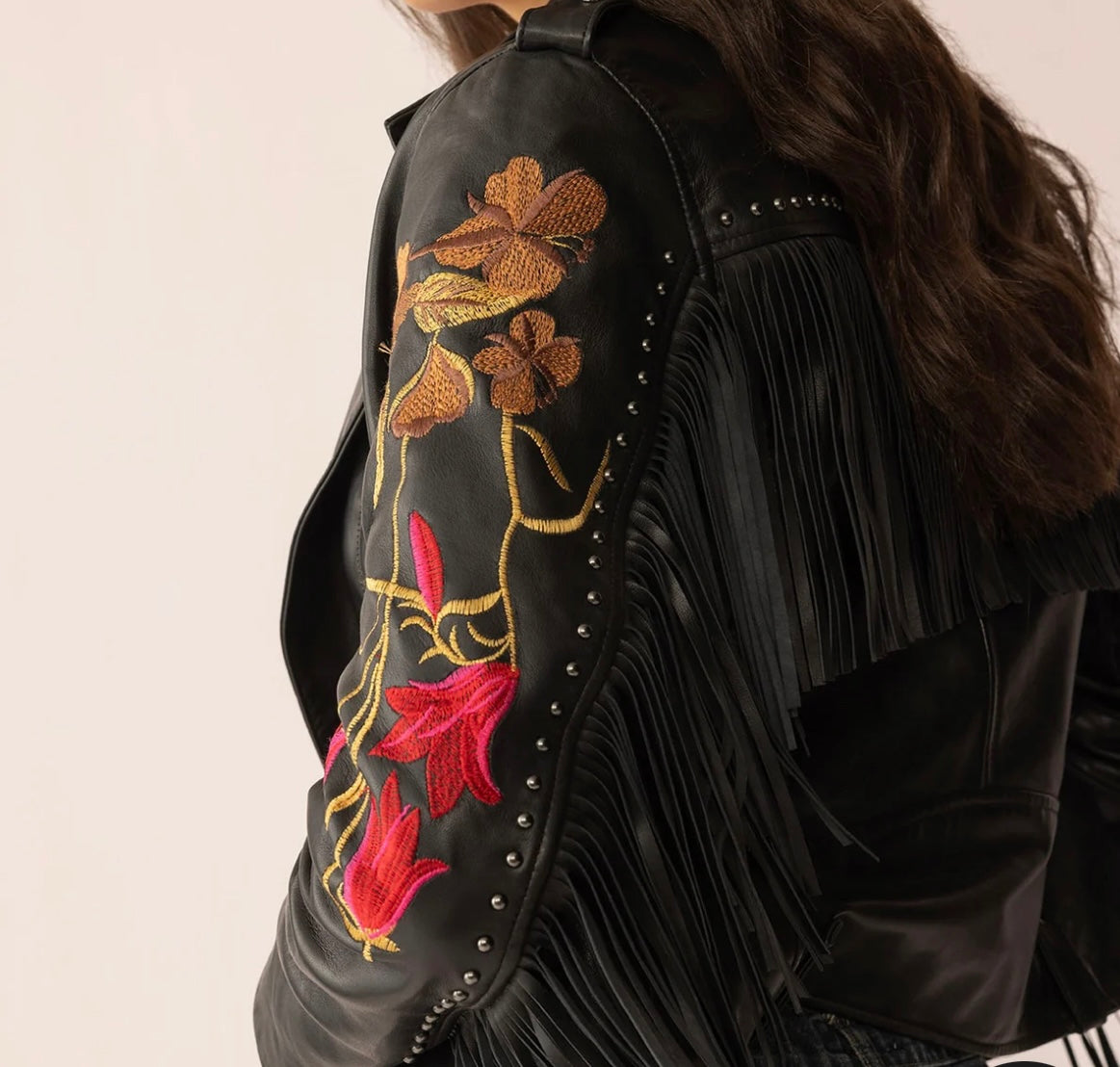 Embroidered Lamb Leather Jacket