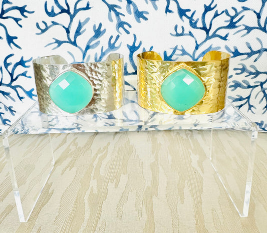 Aqua Chalcedony Hammered Cuff
