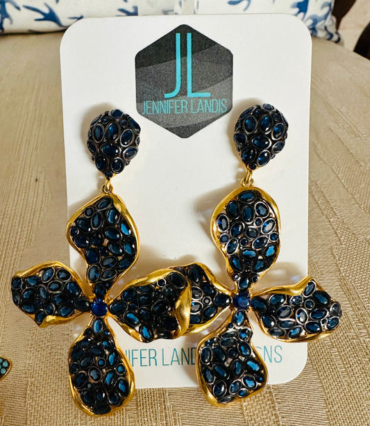 White Topaz Flower Earrings in Vermeil