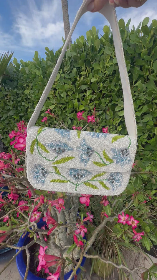 Hydrangea Beaded Shoulder Bag