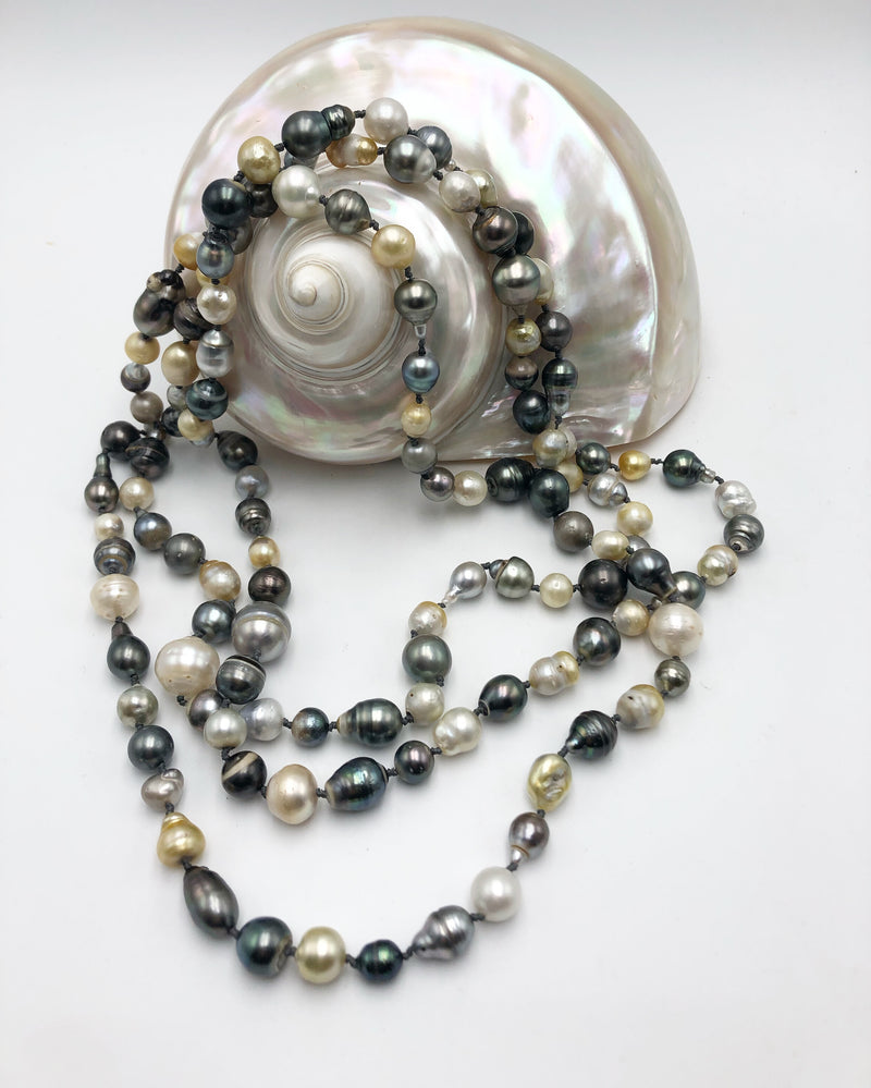 60” Tahitian Pearl knotted necklace Color and pearls will vary