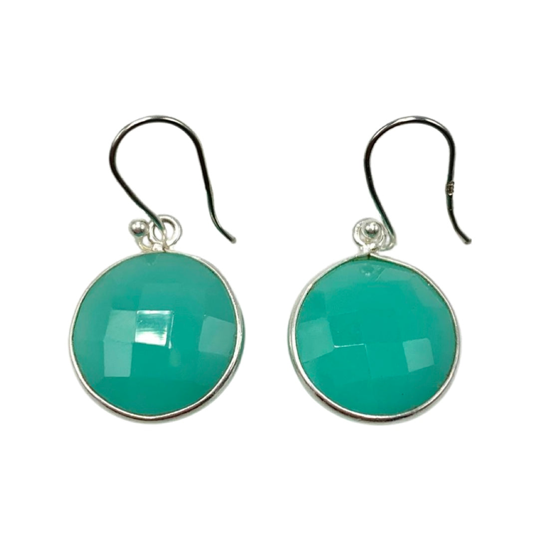 Aqua Chalcedony Bezel Earring Sterling