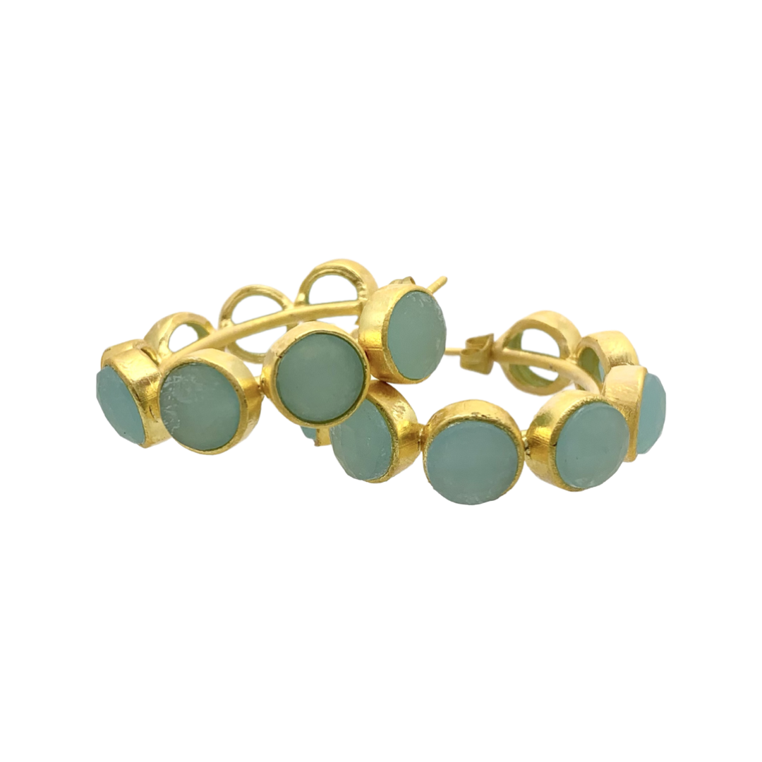 Aqua Chalcedony Hoop Earrings