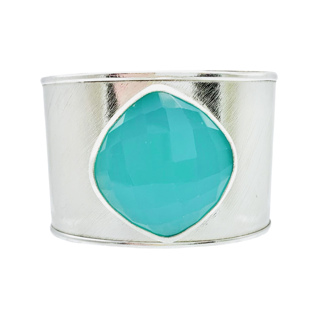 Aqua Chalcedony adjustable cuff Sterling