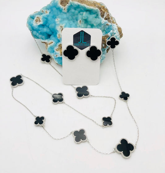 Black Onyx Clover Sterling Necklace