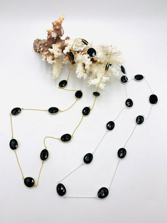 Black Onyx Bezel Necklace 36"