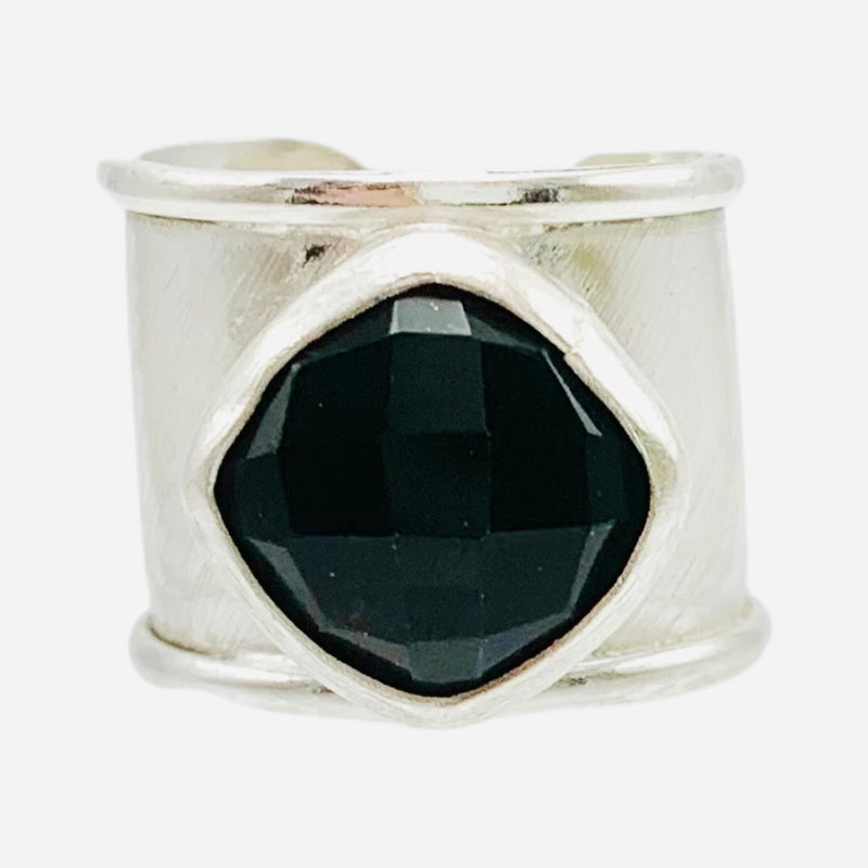 Black Onyx adjustable ring Sterling