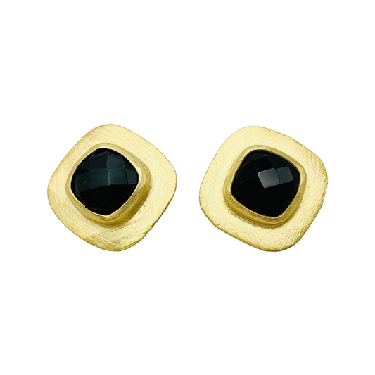 Black Onyx post earring gold over brass