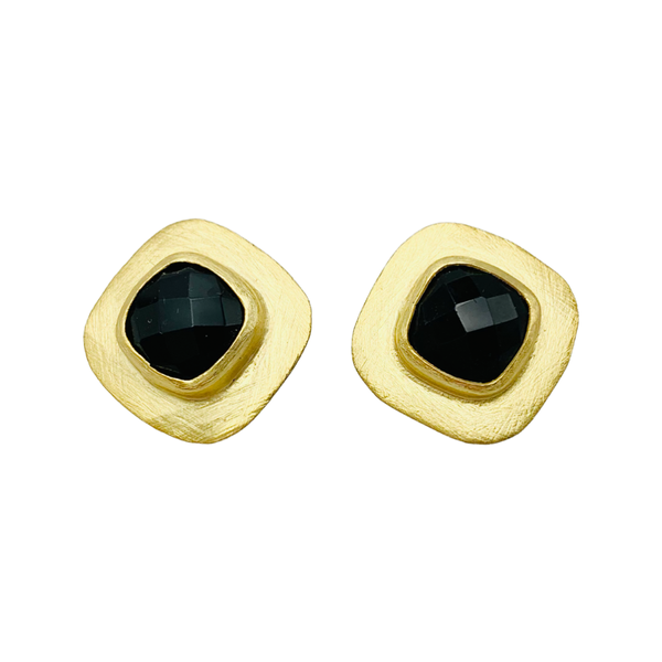 Black Onyx post earring gold over brass