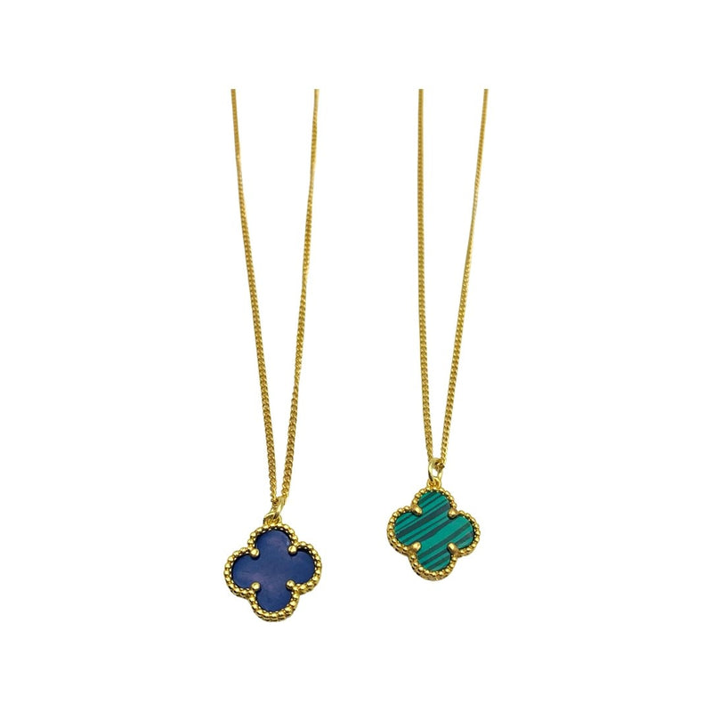 Clover necklace set in green malachite and gold plating -