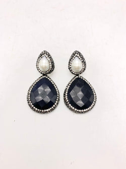 Double Drop Pave Stone and Pearl Earrings