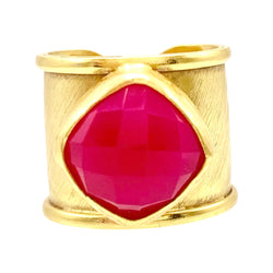 Hot Pink Chalcedony Adjustable Ring