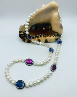 Large potato pearls with stone crystal accent 36