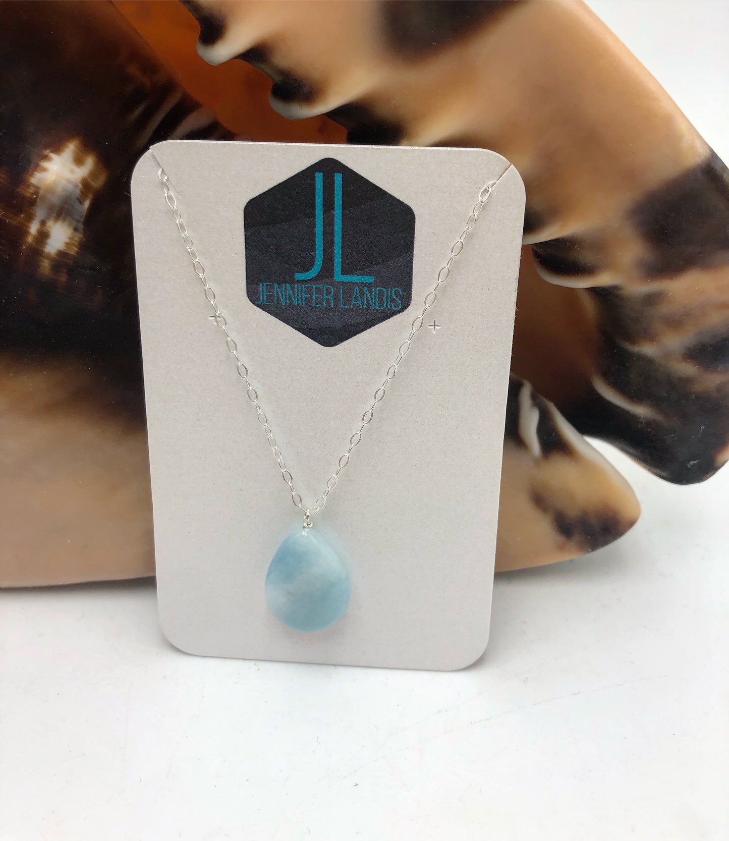 Larimar stone drop sterling silver chain