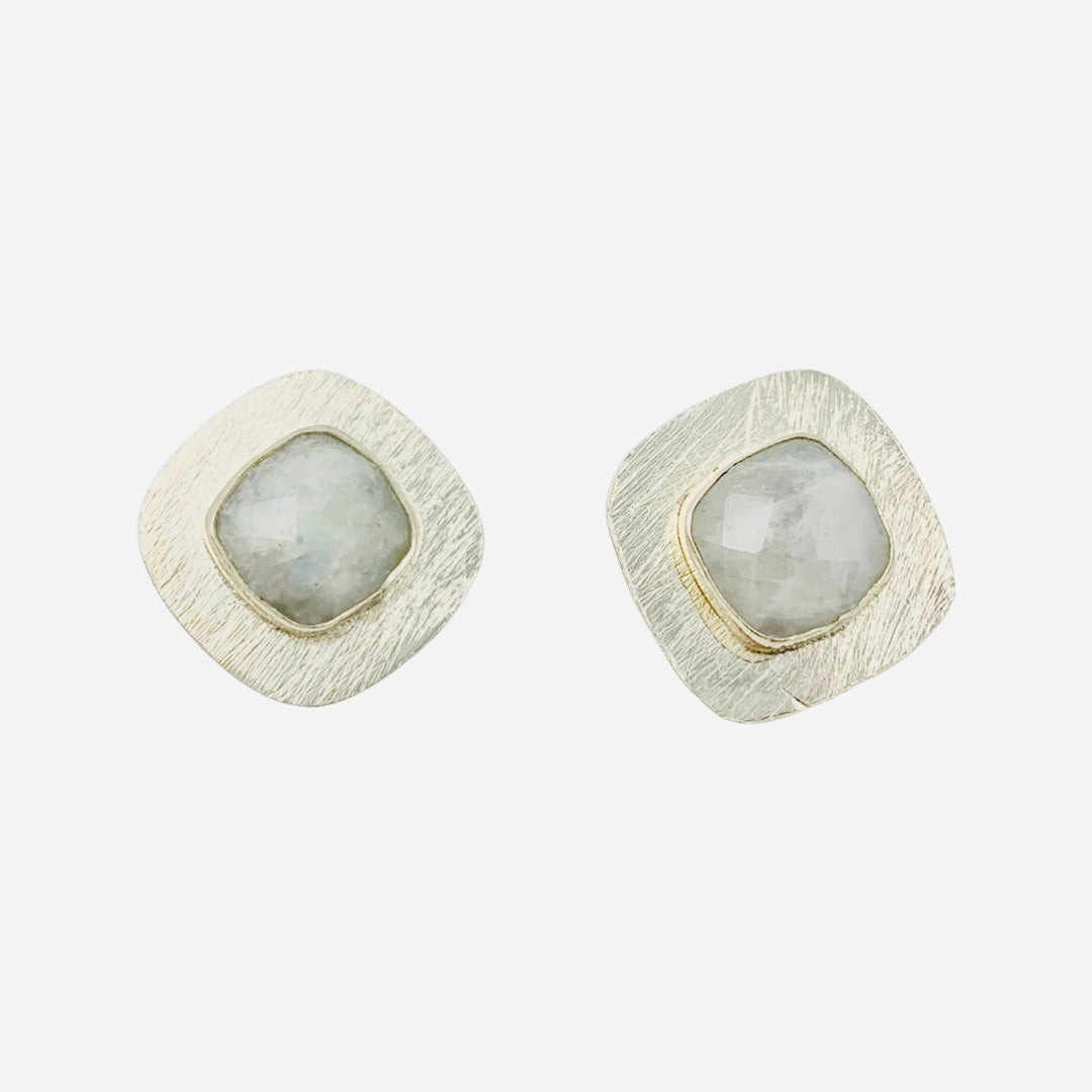 Moonstone post earring silver over brass