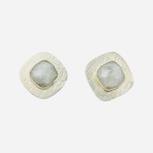 Moonstone post earring silver over brass