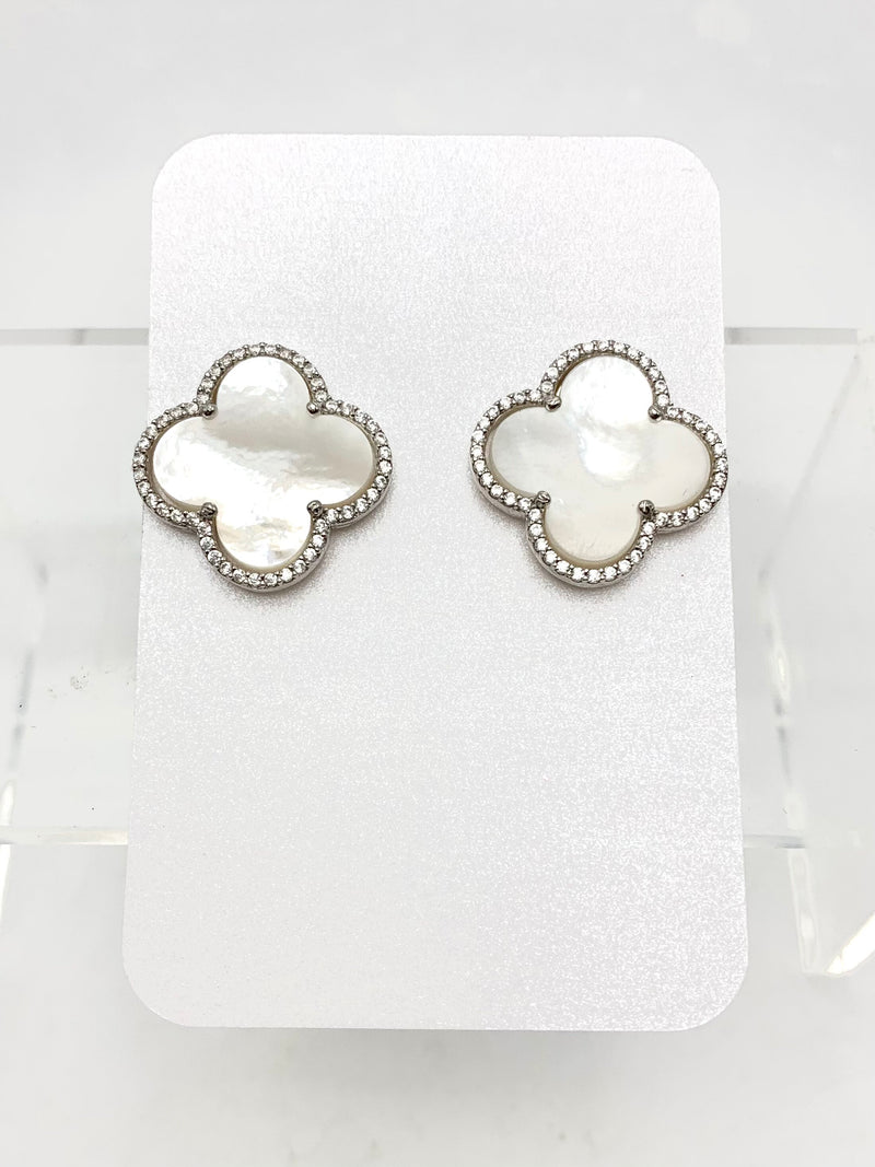 Mother of Pearl Clover post earrings Sterling