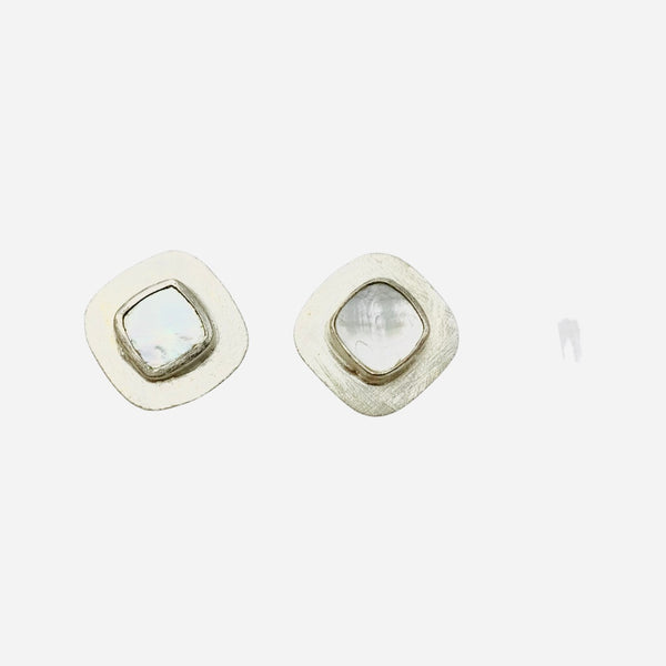 Mother of Pearl post earring silver over brass
