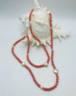 Orange coral with white fresh water pearls