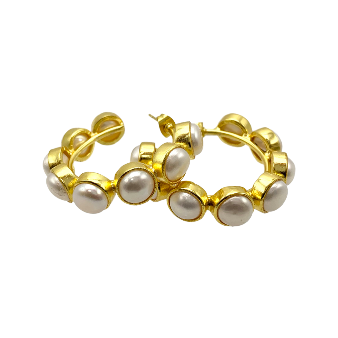 Pearl Hoop Earrings in Gold