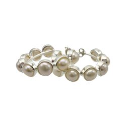 Pearl Hoop Earrings in Silver