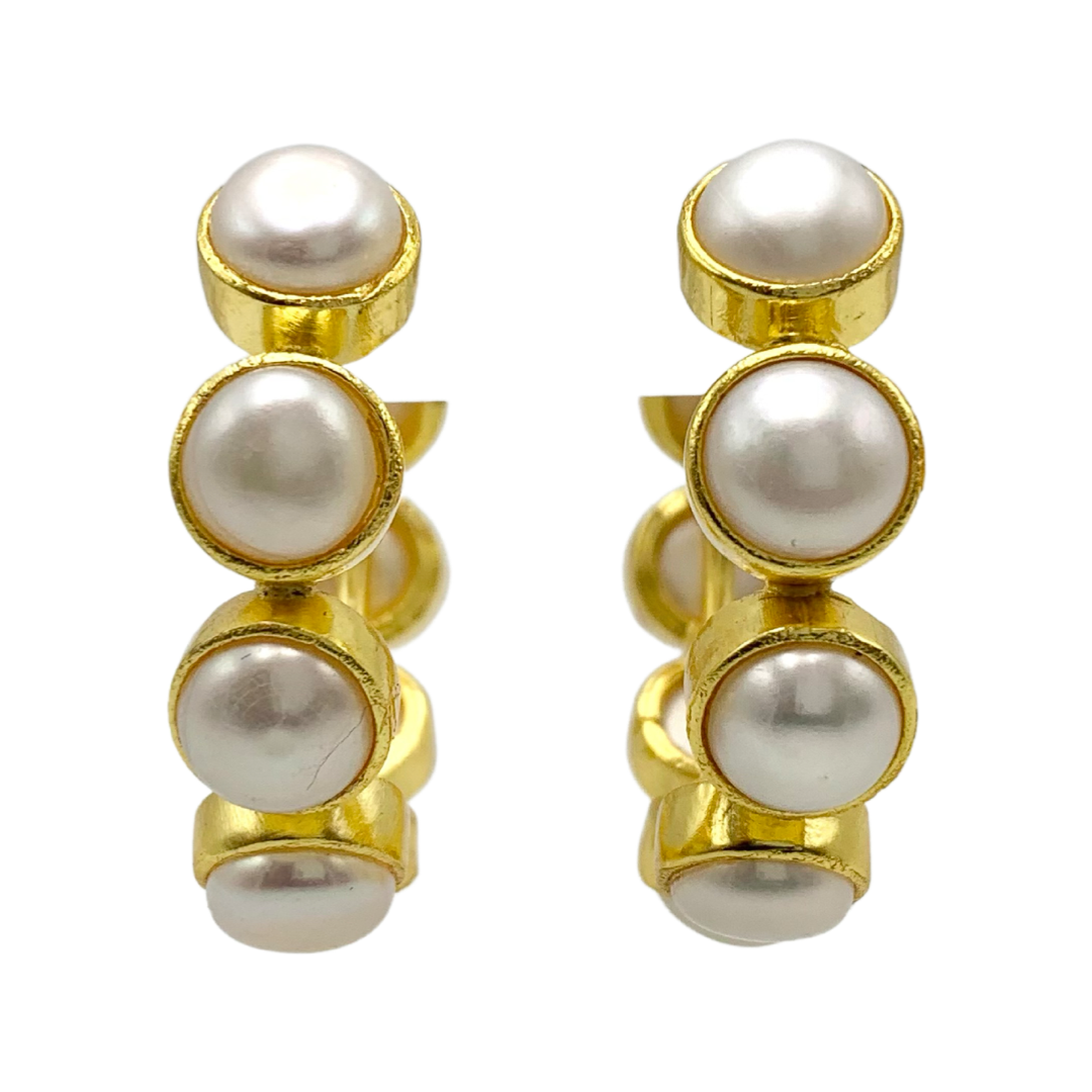 Pearl Hoop Earrings in Gold