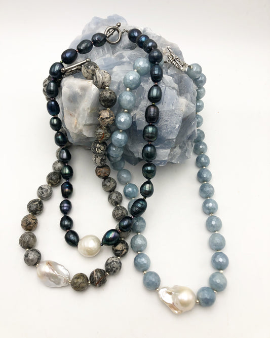 Stone necklace with Baroque Accent 18”