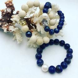 Stretch accent bracelet Natural with Buddha, Laois with Buddha, Lapis with Pearl other stones available on request