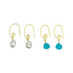 Vermeil Ear wires with Keshi Pearl or Blue Chalcedony Drops