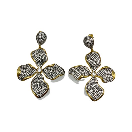 White Topaz Flower Earrings in Vermeil